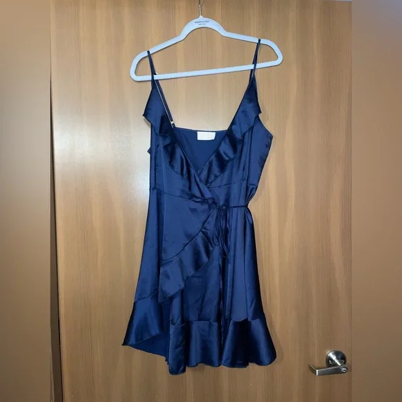 Club L London | Dresses | Club L London Navy Satin Cocktail Wrap Dress Size  Uk 4 Us 1 | Poshmark
